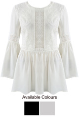 Embroidered Bell Sleeve Swing Tunic -2 Colours