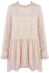 Lace Overlay Ruffle Waist Shift Dress