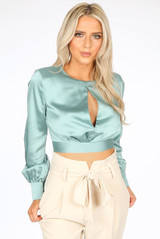 Satin Cropped Tie Up Blouse