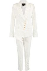 Pinstripe Asymmetric Blazer & Trouser Suit - 3 Colours