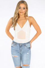 Round Grid Lace Bodysuits