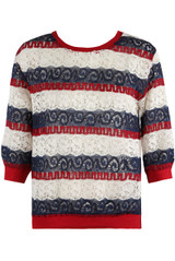 Sheer Top In Striped Lace 