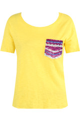 Round Neck T-Shirt With Sequin Pocket - 3 Colours