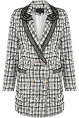 Boucle Tweed Double Breasted Longline Blazer
