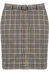 Brown Check Belted Mini Skirt