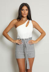 One Shoulder Striped Paperbag Playsuit