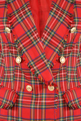 Tartan Fringe Trim Double Breasted Blazer