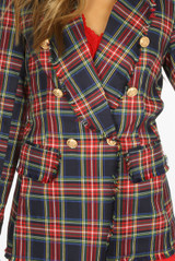 Tartan Fringe Trim Double Breasted Blazer