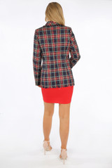 Tartan Fringe Trim Double Breasted Blazer