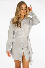 Satin Tie Up Shirt Dress - 4 Colours