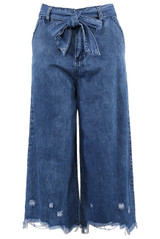 Tie Up Belt Wide Leg Denim Culottes