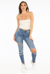 Ripped Mid-Rise Slogan Jeans