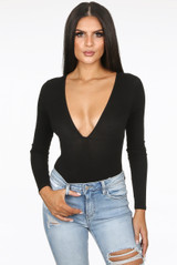 Plunge Neck Long Sleeves Bodysuit - 4 Colours