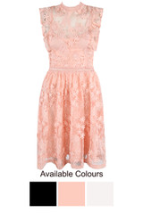 Floral Lace Overlay Skater Dress - 3 Colours
