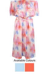 Tie Dye Bardot Button Up Dress