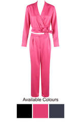 Shawl Lapel Wrap Knot Blouse & Trouser Co-ords