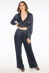 Shawl Lapel Wrap Knot Blouse & Trouser Co-ords
