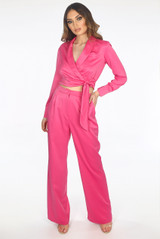 Shawl Lapel Wrap Knot Blouse & Trouser Co-ords