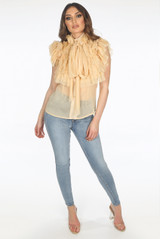 Chiffon Ruffle Trim Mesh Blouse