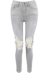 Ripped Knee Skinny Jeans in Grey