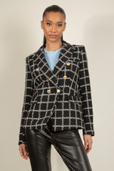Metallic Thread Check Double Breast Blazer