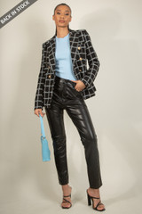 Metallic Thread Check Double Breast Blazer