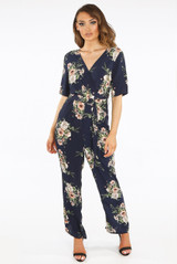 Floral Print O Ring Wrap Jumpsuit