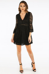 V Neck Lace Smock Dress