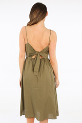 Tie Back Buttoned Midi Dress