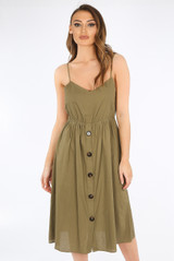 Tie Back Buttoned Midi Dress