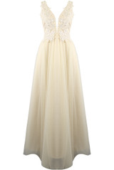 Crochet Plunge Bodice Tulle Maxi