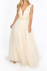 Crochet Plunge Bodice Tulle Maxi