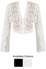Long Sleeve Contrast Crochet Crop Top