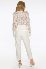 Long Sleeve Contrast Crochet Crop Top