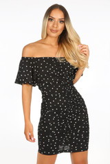 Hearts Print Slinky Bardot Dress