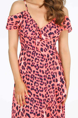 Leopard Frill Trim Wrap Dress