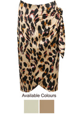 Animal Print Side Tie Up Satin Skirt