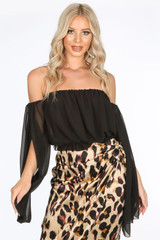 Chiffon Slit Sleeves Bardot Top