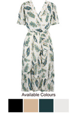 Contrast Leaf Print Wrap Dress
