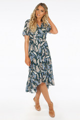 Contrast Leaf Print Wrap Dress