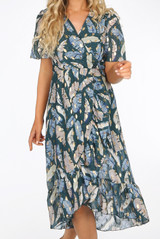 Contrast Leaf Print Wrap Dress