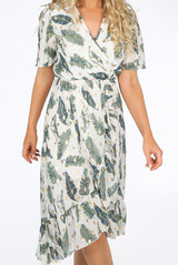 Contrast Leaf Print Wrap Dress