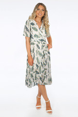 Contrast Leaf Print Wrap Dress