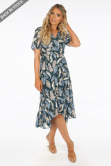 Contrast Leaf Print Wrap Dress