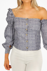 One Shoulder Check Blouse (2 Colours)