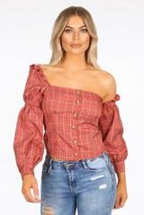 One Shoulder Check Blouse (2 Colours)