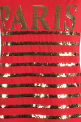'PARIS' Gold Sequin Trim Slogan Tee