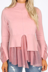 Tulle Hem Mock Neck Jumper