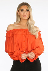 Front Button Up Off Shoulder Tops