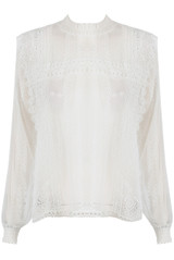 Mesh Ruched Neck Lace Top